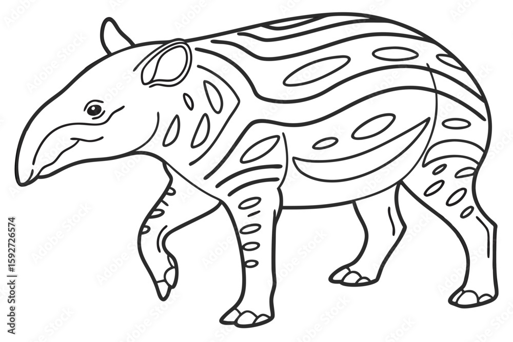 Fototapeta premium coloring page line art the tapir black vector