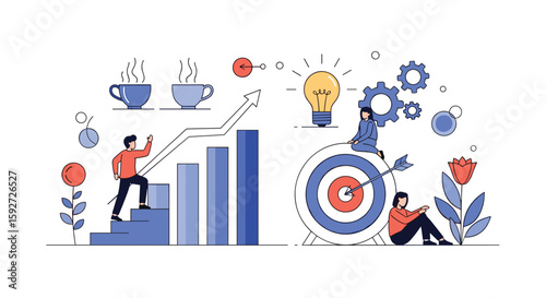Business growth strategies and teamwork for achieving goals
