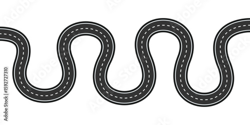 Horizontal asphalt road template. Winding road vector illustration. Seamless highway marking Isolated on background.	
