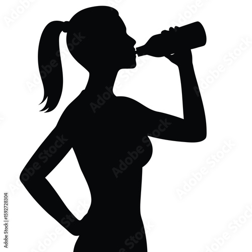 Woman drinking from bottle silhouette beverage