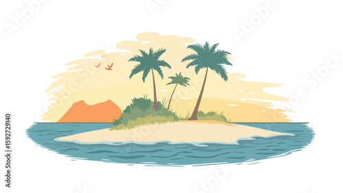 Simple Flat Vector of Ocean Island - Professional Stock Photo