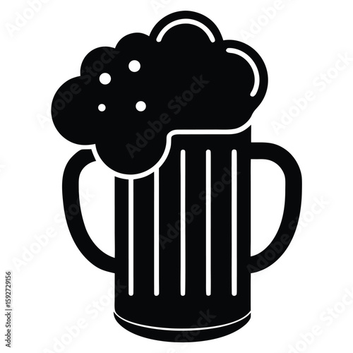 Black beer mug with frothy head drink beverage