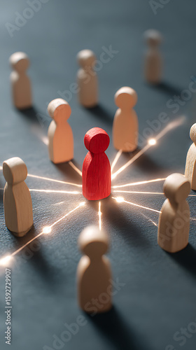 Connected Concepts: A central red figure stands out amidst a network of connections, symbolizing the power of influence and collaboration. A conceptual visualization of synergy and collaboration.
