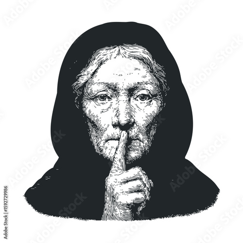 Silent wisdom of an elderly woman conveying the power of secrets