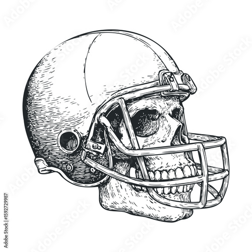 Skull in a football helmet design for sports merchandise