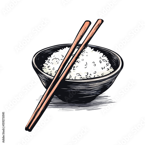 Traditional Japanese rice with chopsticks illustration