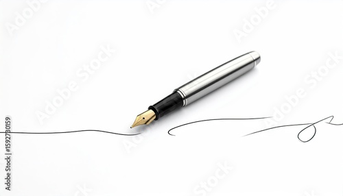 Elegant fountain pen poised over a signature