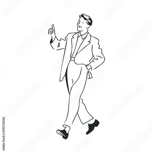 Confident man walking and giving thumbs up for success and positivity