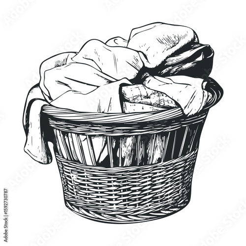 Laundry basket filled with clean clothes ready for folding
