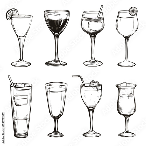 Hand-drawn Drinks Collection on White Background
