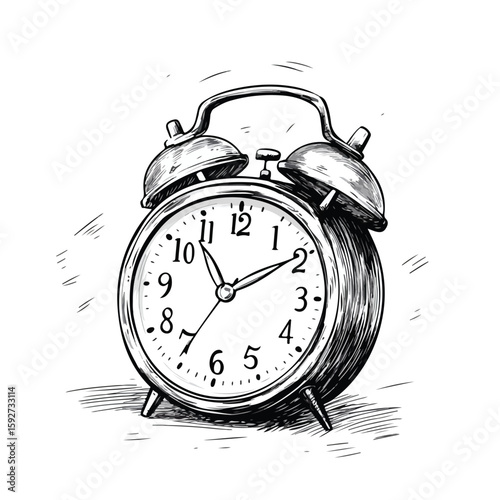 Vintage Alarm Clock Sketch on White Background