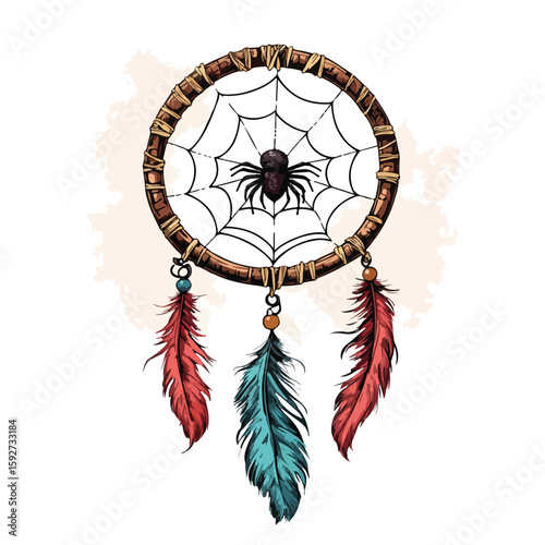 Detailed Hand-Drawn Amulet Dreamcatcher Sketch