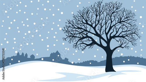 Snowy Winter Tree Silhouette: Seasonal Landscape Beauty