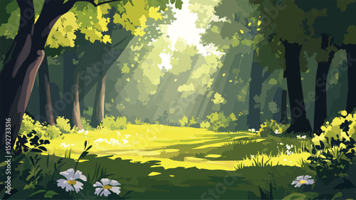 Luminous Sunny Forest Clearing With Natural Light, Serene Nature Scene