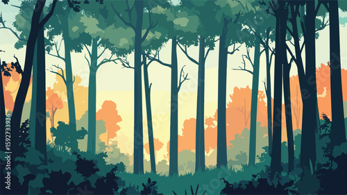 Serene Tall Trees in Lush, Dense Forest - Nature Photography