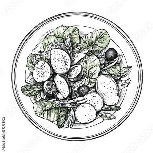 Classic French Nicoise Salad Sketch