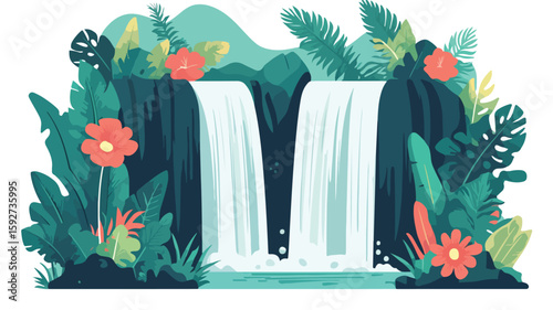 Tropical Waterfall Paradise in Lush Jungle Setting