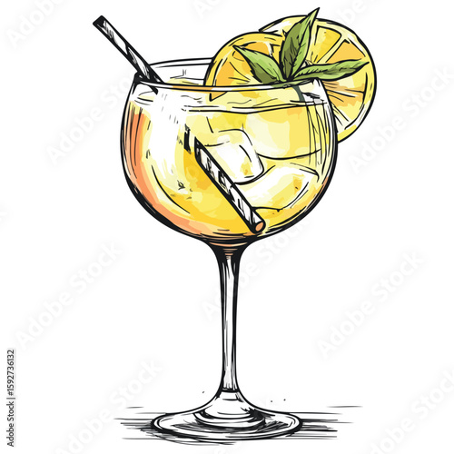 Cocktail Drink Sketch in Balloon Wine