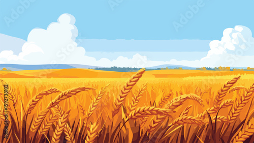 Vibrant Wheat Field Harvesting Scene for Agriculture and Farming