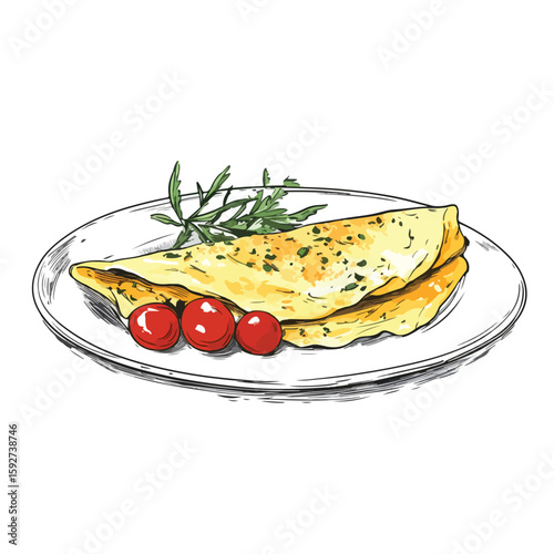 French Omelette Sketch on White Background