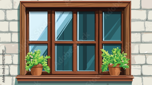 Modern Wood Window Glass Vector Illustration Minimalistic Design Background