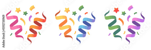 Colorful Confetti and Ribbon: Vivid and festive confetti and ribbons form a celebratory explosion of colors, perfect for adding a joyful touch to your project.
