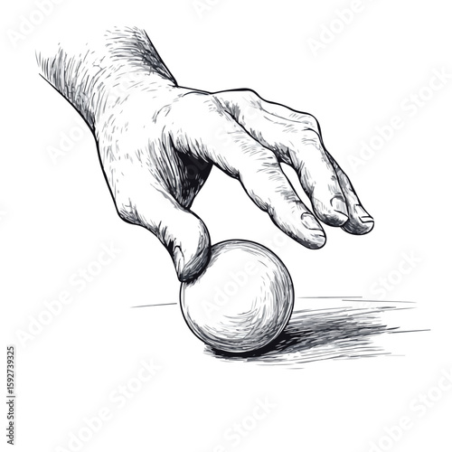 Billiard hand striking ball hand-drawn sketch