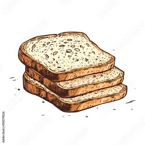 Multigrain Bread Sketch on White Background