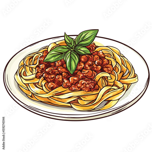Detailed Sketch Tagliatelle Bolognese White Background