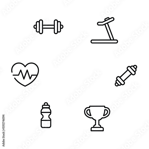 Fitness equipment and health symbols dumbbell treadmill