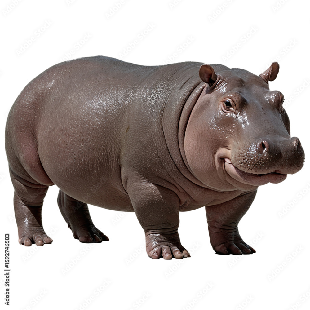 Fototapeta premium Chubby adult hippo isolated on transparent background
