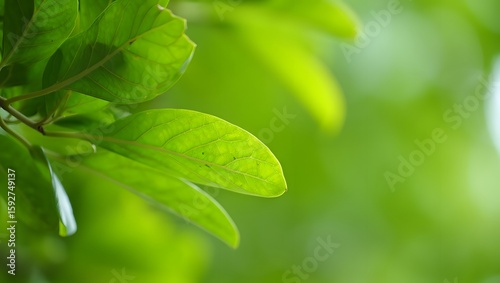Fresh green leaves close up nature background foliage plant growing in springtime season