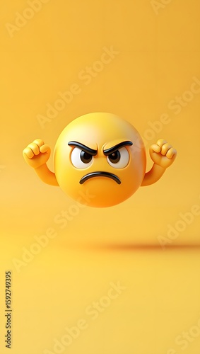 Angry emoji face yellow background illustration digital art social media expression