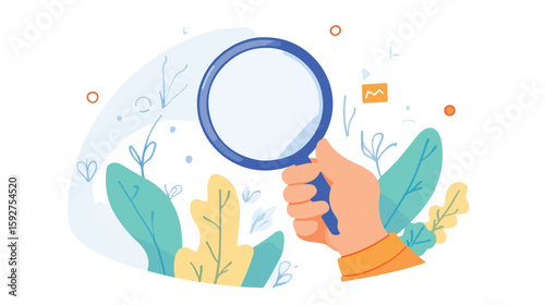 Exploring details with magnifying glass illustration