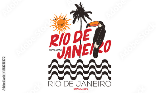 Tropical vibes t shirt artwork. Copacabana beach art. Rio de janeiro. Summer vibes artwork. Tropical paradise. Toucan paradise artwork. 