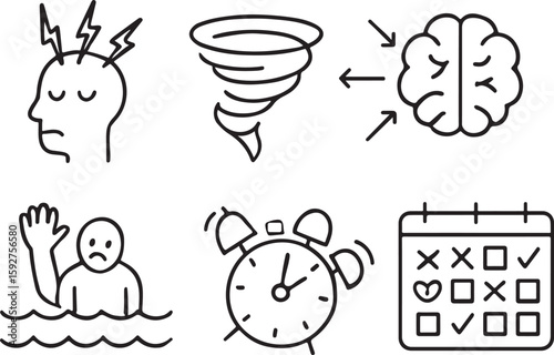 Headache storm brain drowning alarm calendar vector