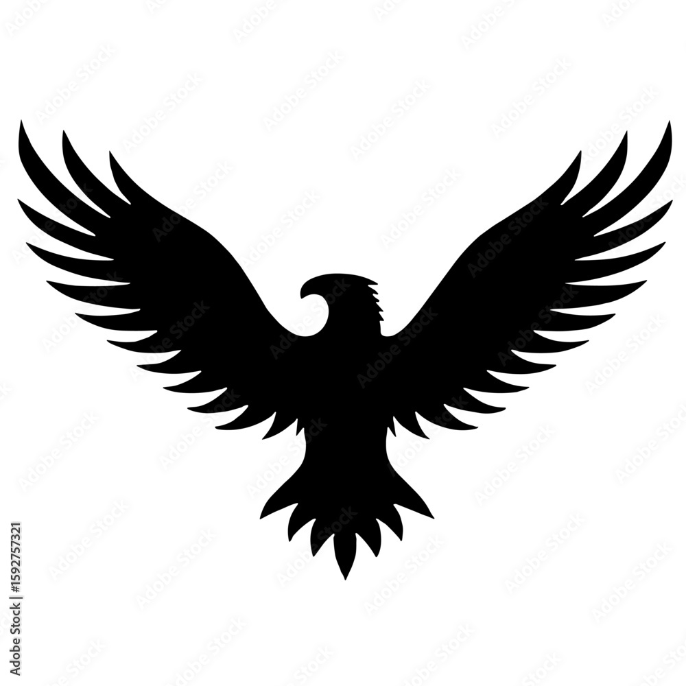 Fototapeta premium Black Silhouette of a Magnificent Flying Eagle with Spread Wings 