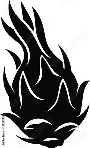 Black silhouette of a dragon fruit isolated on white background