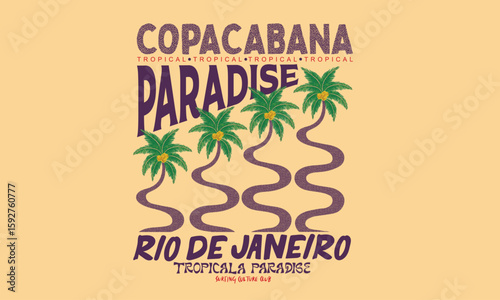 Copacabana beach art. Palm tree artwork. Tropical paradise. Tropical vibes t shirt artwork. Amazing brasil. Rio de janeiro. Summer vibes artwork. Wave palm tree artwork.