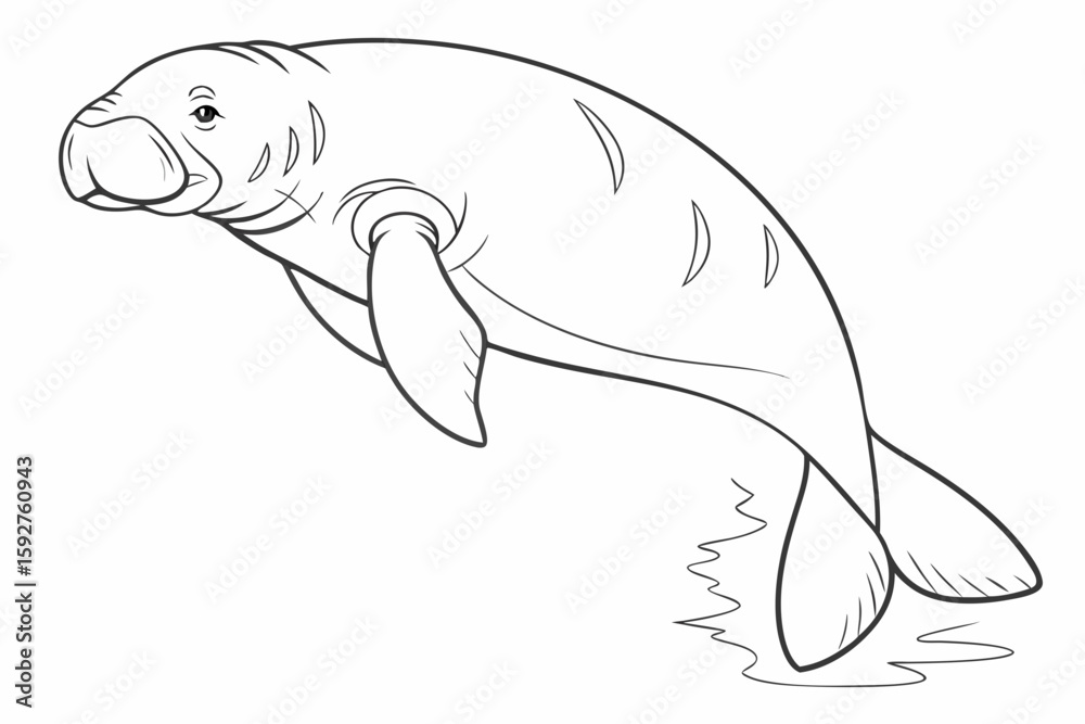 Fototapeta premium coloring page line art the dugong black vector