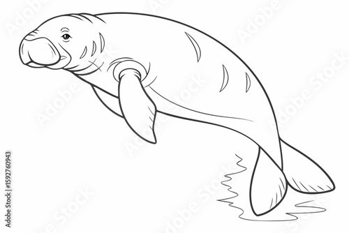 coloring page line art the dugong black vector