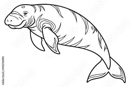 coloring page line art the dugong black vector