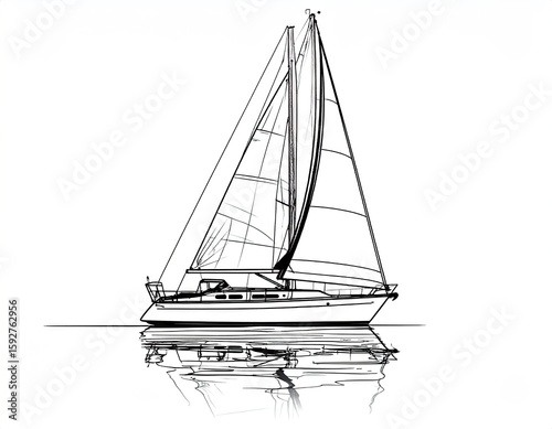 Monoline drawing of a sailboat on water