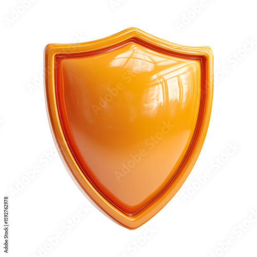 Bright Orange Shield Icon with Glossy Finish on Transparent Background