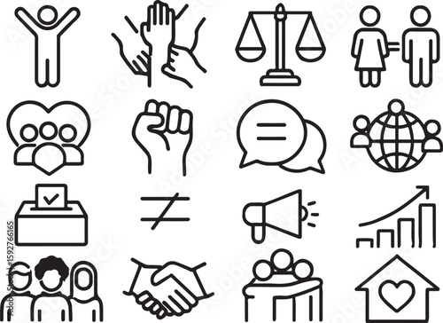 Diverse people symbols unity equality justice and community human rights diversity