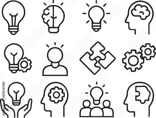 Idea generation and problem solving icons lightbulb brain