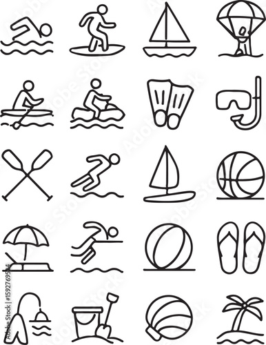 Collection of Summer Beach and Water Sport Icons swimming