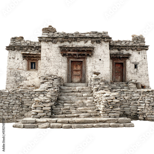 Rustic Ancient Stone Building with Weathered Facade and Steps