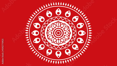 Alpona design circular pattern for Durga Puja, black and white vector, 