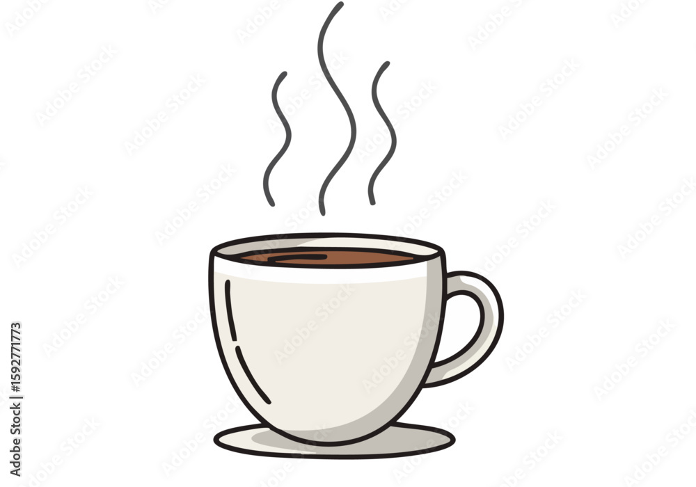 Obraz premium steaming cup of coffee with rising steam presented on a saucer -Drive-Thru Coffee Fix- text overlay Clean modern illustration style Perfect for coffee shops cafes and beverage brands